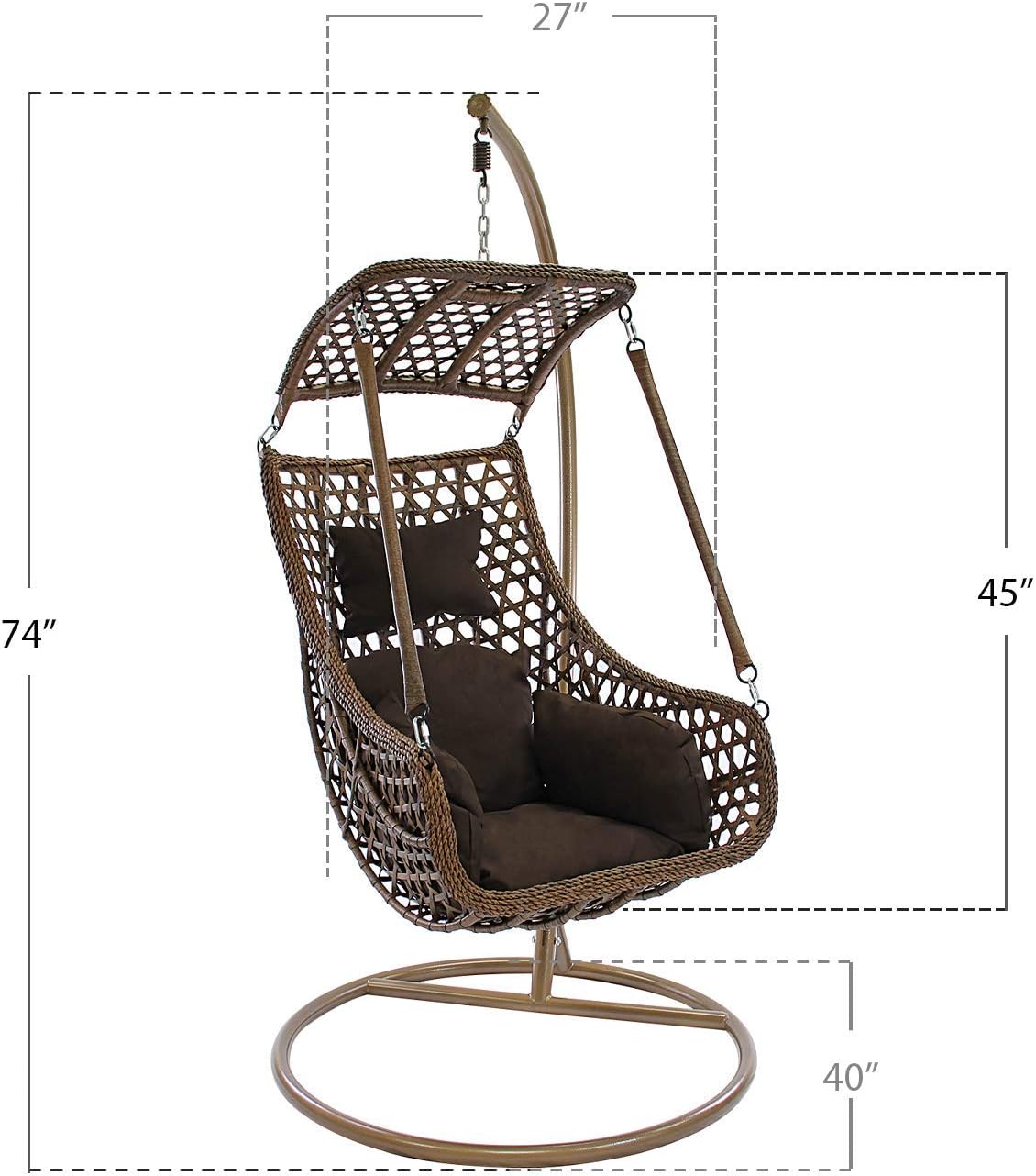J.M.Deco Porch Swing Chair with Stand, Cushion & Pillow, Goldden Egg Rattan Wicker Swing Hanging Chair, Hammock Chair for Indoor, Outdoor, Garden, Backyard & Patio