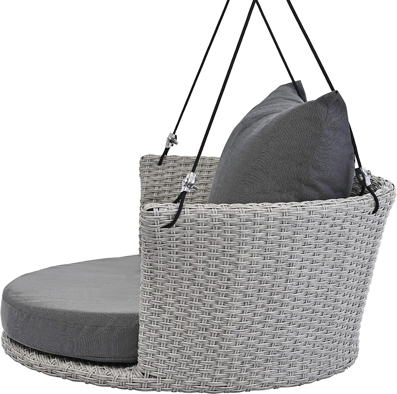 Patio 51.9” 2-Person Swing Chair,Outdoor Rattan Woven Hanging Seat with Adjustable Rope and Cushion,for Porch Lawn Garden Backyard Balconies (Black&b)