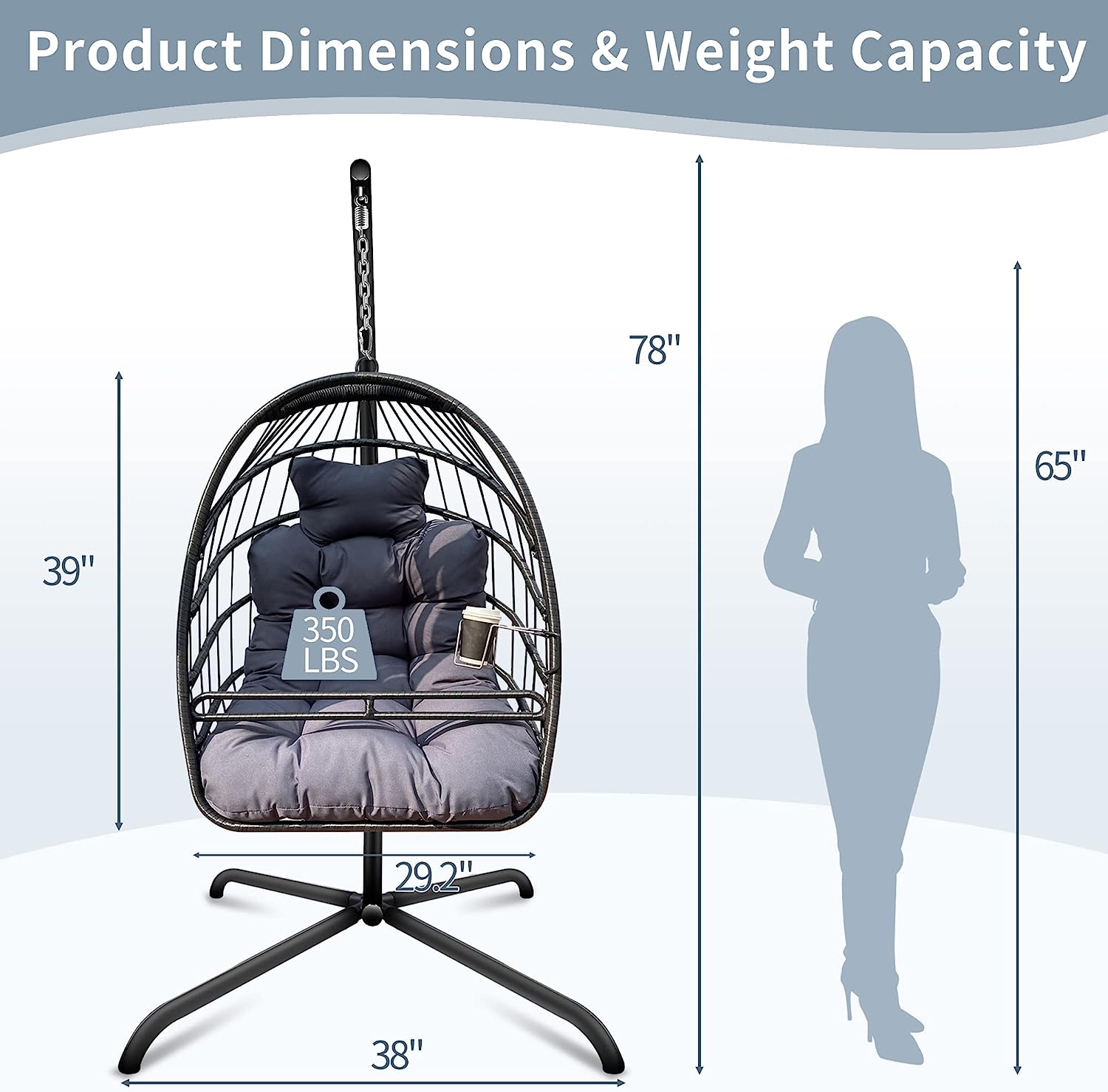 Olela Wicker Egg Swing Chair with Stand Indoor Outdoor,Hanging Egg Chair with Cushion and Pillow,Basket Chair for Bedroom,Living Room or Patio Garden (Natural-Round Base)