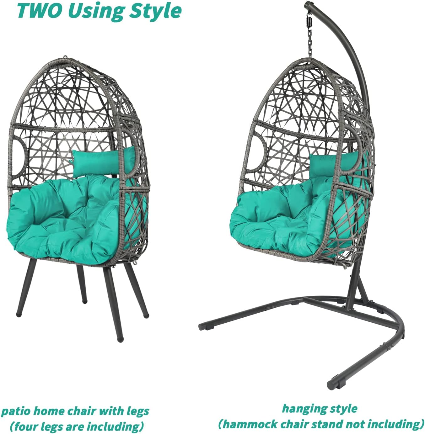 LAZZO Swing Egg Chair, Rattan Hanging Chair, Indoor & Outdoor Hammock Chair with Seat Cushion & Pillow for Patio Porch Lounge Bedroom