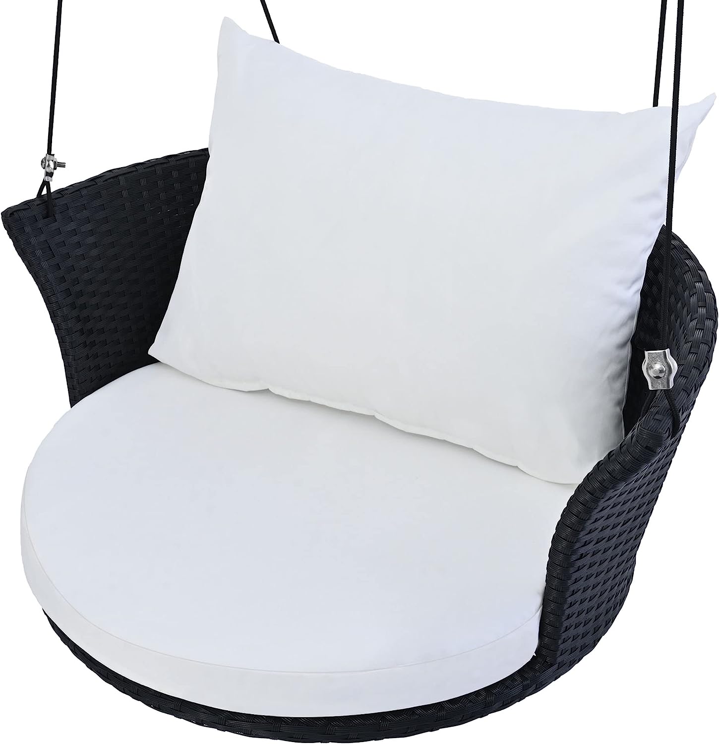 Patio 51.9” 2-Person Swing Chair,Outdoor Rattan Woven Hanging Seat with Adjustable Rope and Cushion,for Porch Lawn Garden Backyard Balconies (Black&b)