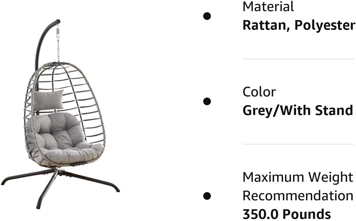 Rilyson Hanging Egg Chair Without Stand - Outdoor Egg Swing Chair with Resistant Cushion Wicker Rattan Swinging Egg Chair for Patio Garden Balcony(Grey/Blue)