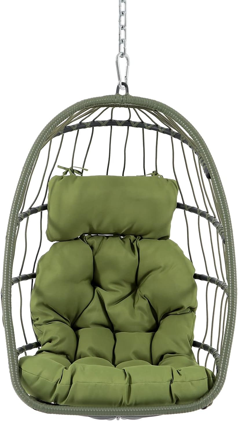 Patiorama Indoor Outdoor Egg Swing Chair with Stand, Patio Grey Wicker Rattan Hanging Chair with Rope Back, Cushion,Cover,All Weather Foldable Hammock Chair for Bedroom, Garden (Light Grey)