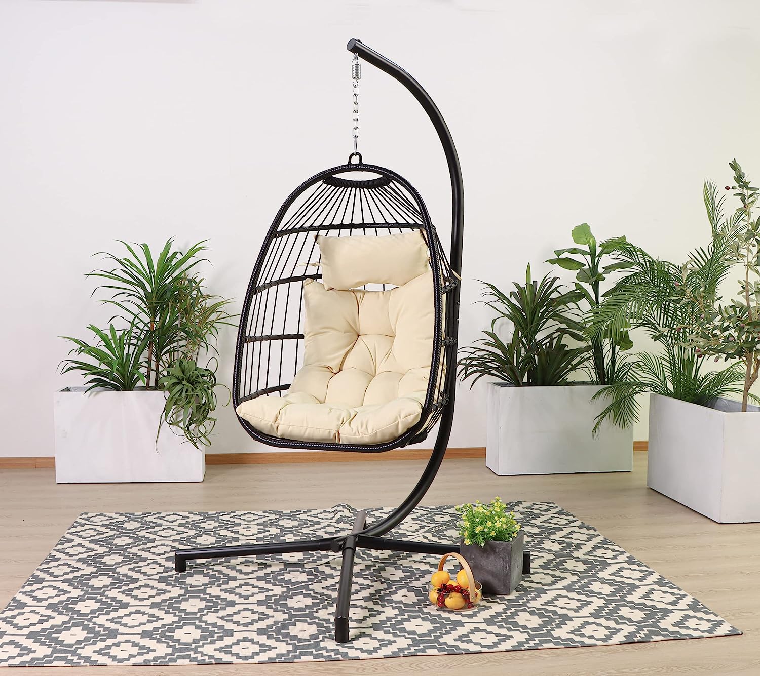 Avenlur Outdoor Patio Hanging Chair - Hammock Swing Egg Chair with Stand, Indoor/Outdoor Hanging Chair for Patio Bedroom Balcony (Black)