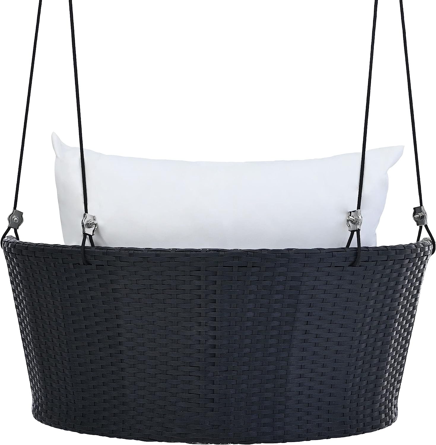 Patio 51.9” 2-Person Swing Chair,Outdoor Rattan Woven Hanging Seat with Adjustable Rope and Cushion,for Porch Lawn Garden Backyard Balconies (Black&b)