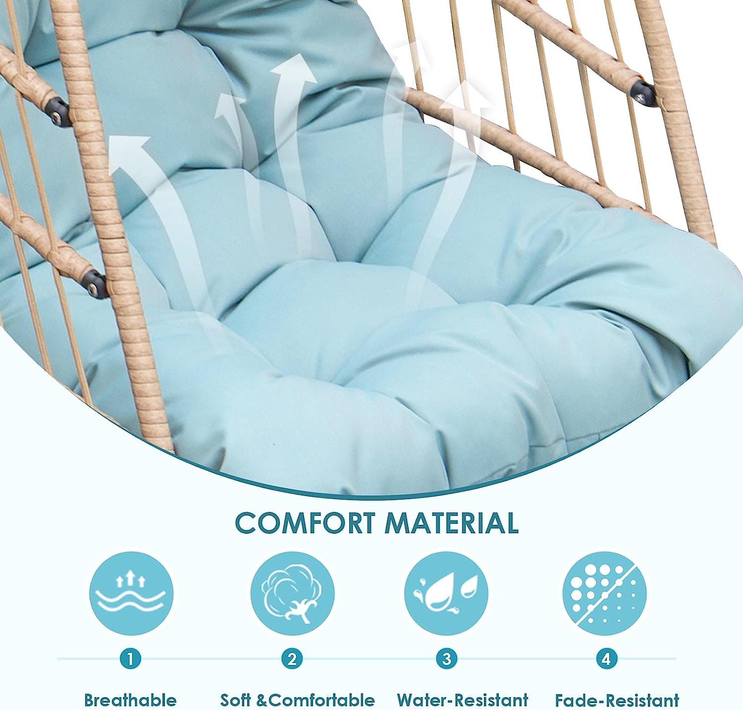 RADIATA Double Egg Chair with Stand Luxury Outdoor Patio Wicker Loveseat Hanging Swing Egg Chairs with Resistant Cushions Metal Frame 500 lbs Capaticy for 2 Persons Patio Backyard Balcony