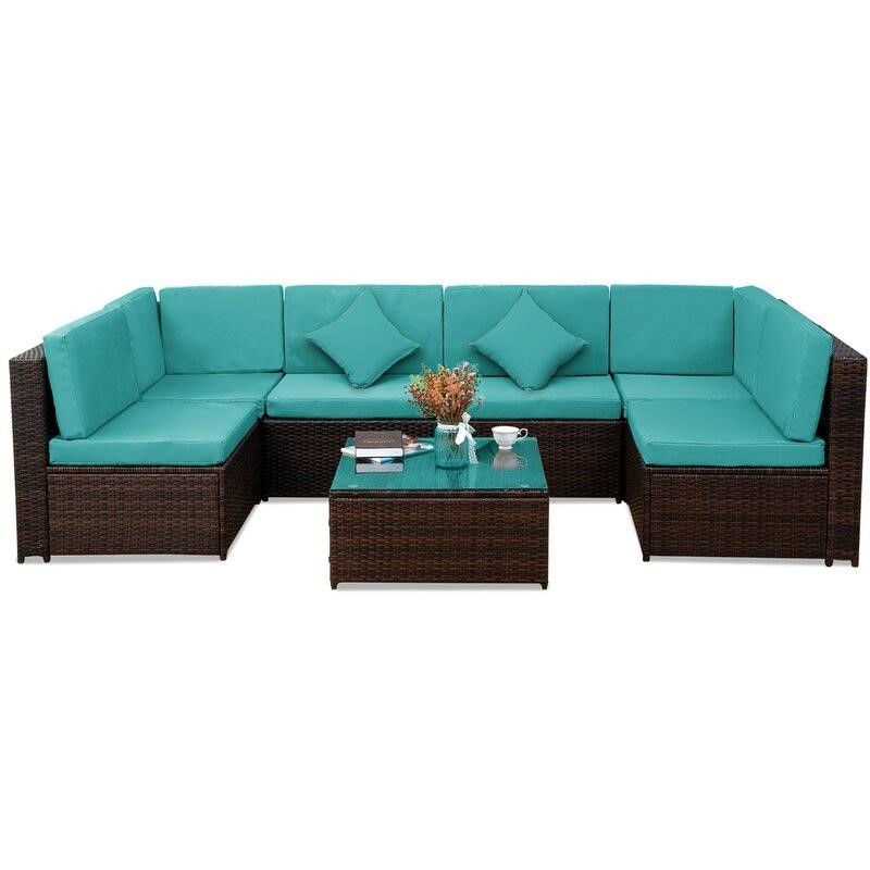 Haoyang 7 Piece Rattan Sectional Seating Group with Cushions