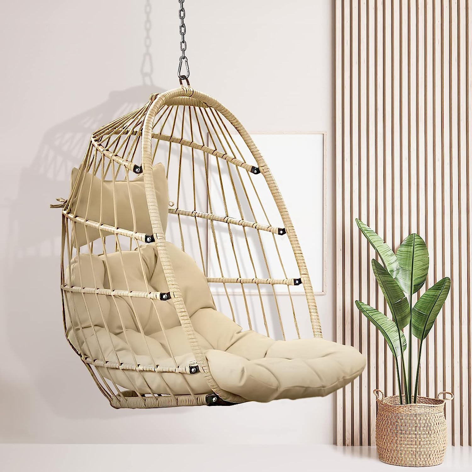 RADIATA Double Egg Chair with Stand Luxury Outdoor Patio Wicker Loveseat Hanging Swing Egg Chairs with Resistant Cushions Metal Frame 500 lbs Capaticy for 2 Persons Patio Backyard Balcony