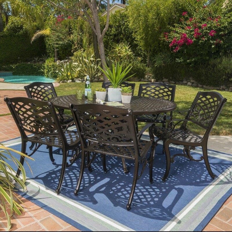 Raby Oval 6 - Person 61'' Long Aluminum Dining Set