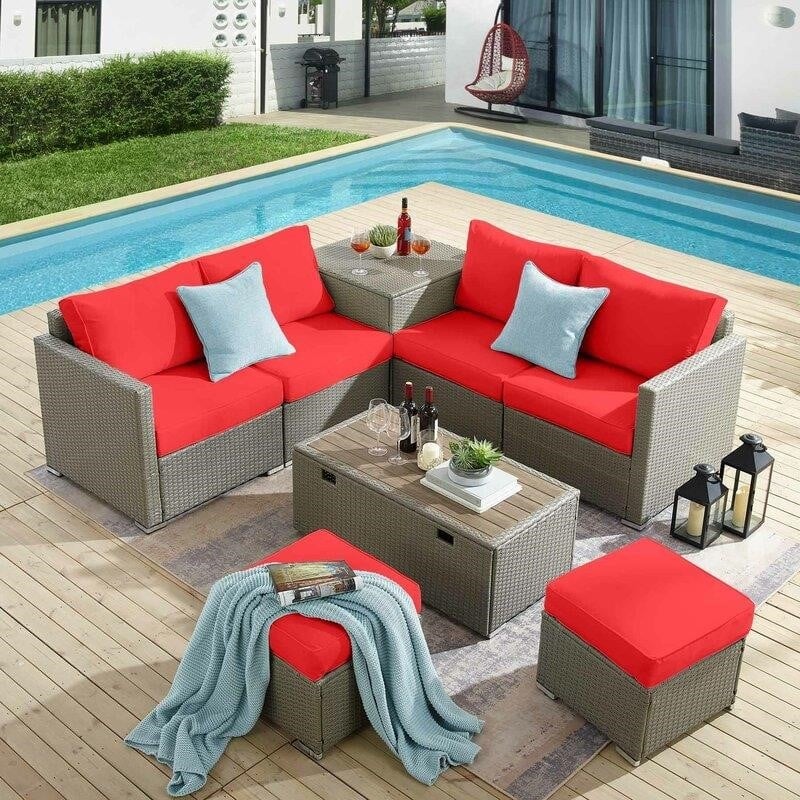 Aaleena Wicker/Rattan 6 - Person Seating Group with Cushions