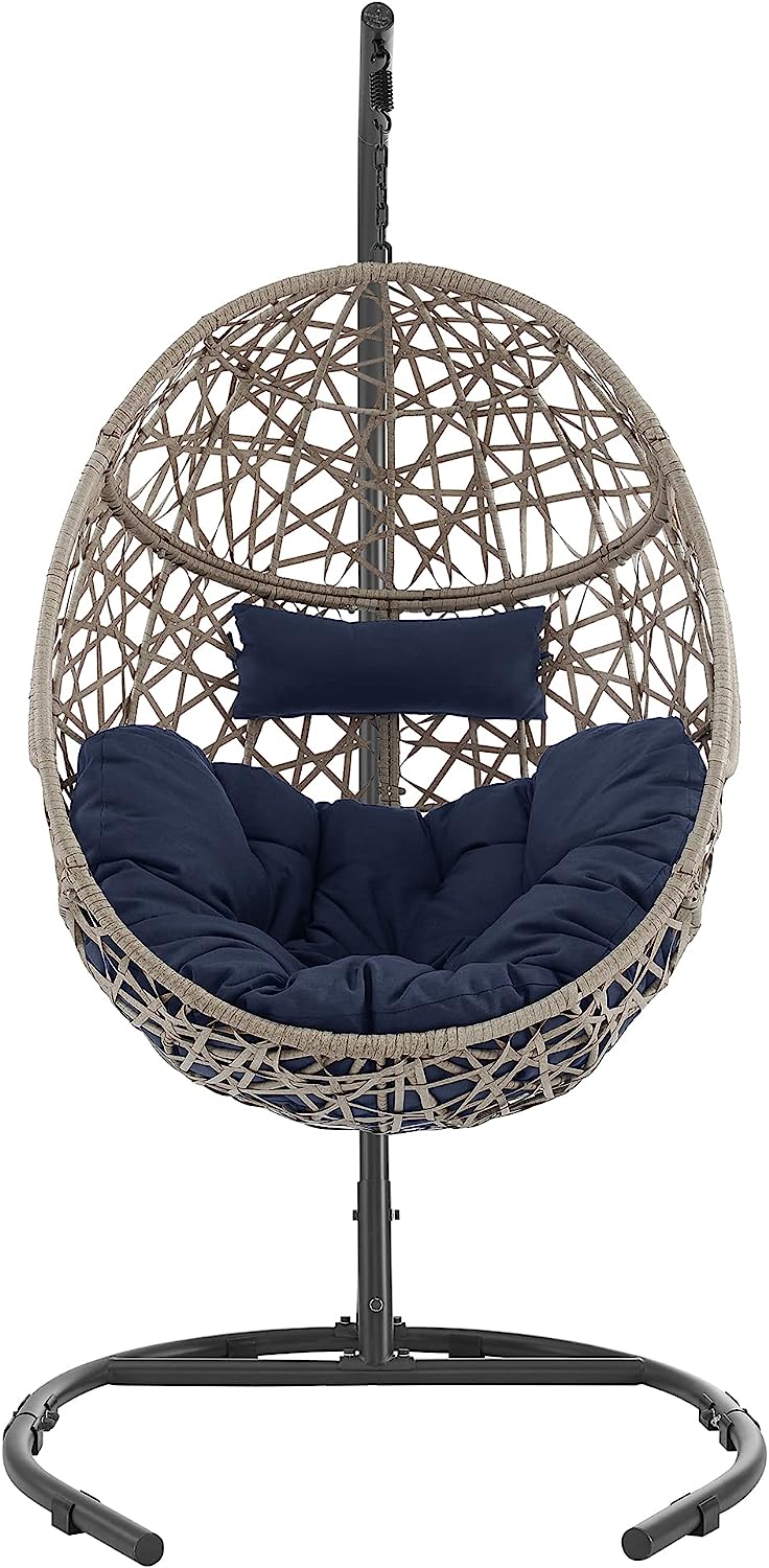 Ulax Furniture Egg Chair, Hanging Swing Chair with Stand, Hanging Lounge Chair, Outdoor Patio Wicker Tear Drop Hammock Chair with Cushion (Navy)