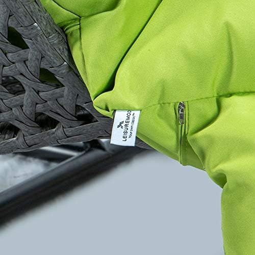 LeisureMod 2 Person Hanging Double Swing Chair, X-Large Wicker Rattan Egg Chair with Stand and Cushion for Indoor Outdoor Patio Garden (Light Green)