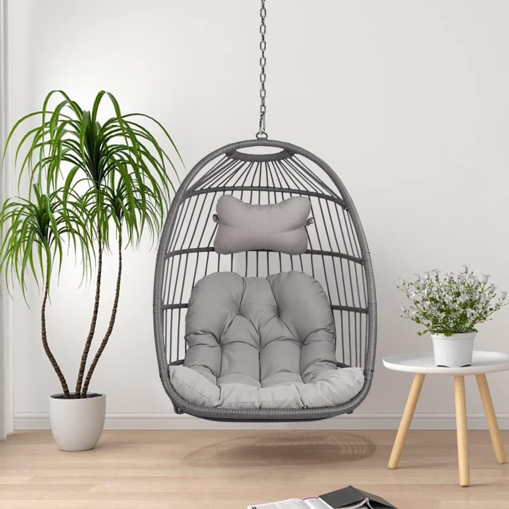 RADIATA Double Egg Chair with Stand Luxury Outdoor Patio Wicker Loveseat Hanging Swing Egg Chairs with Resistant Cushions Metal Frame 500 lbs Capaticy for 2 Persons Patio Backyard Balcony