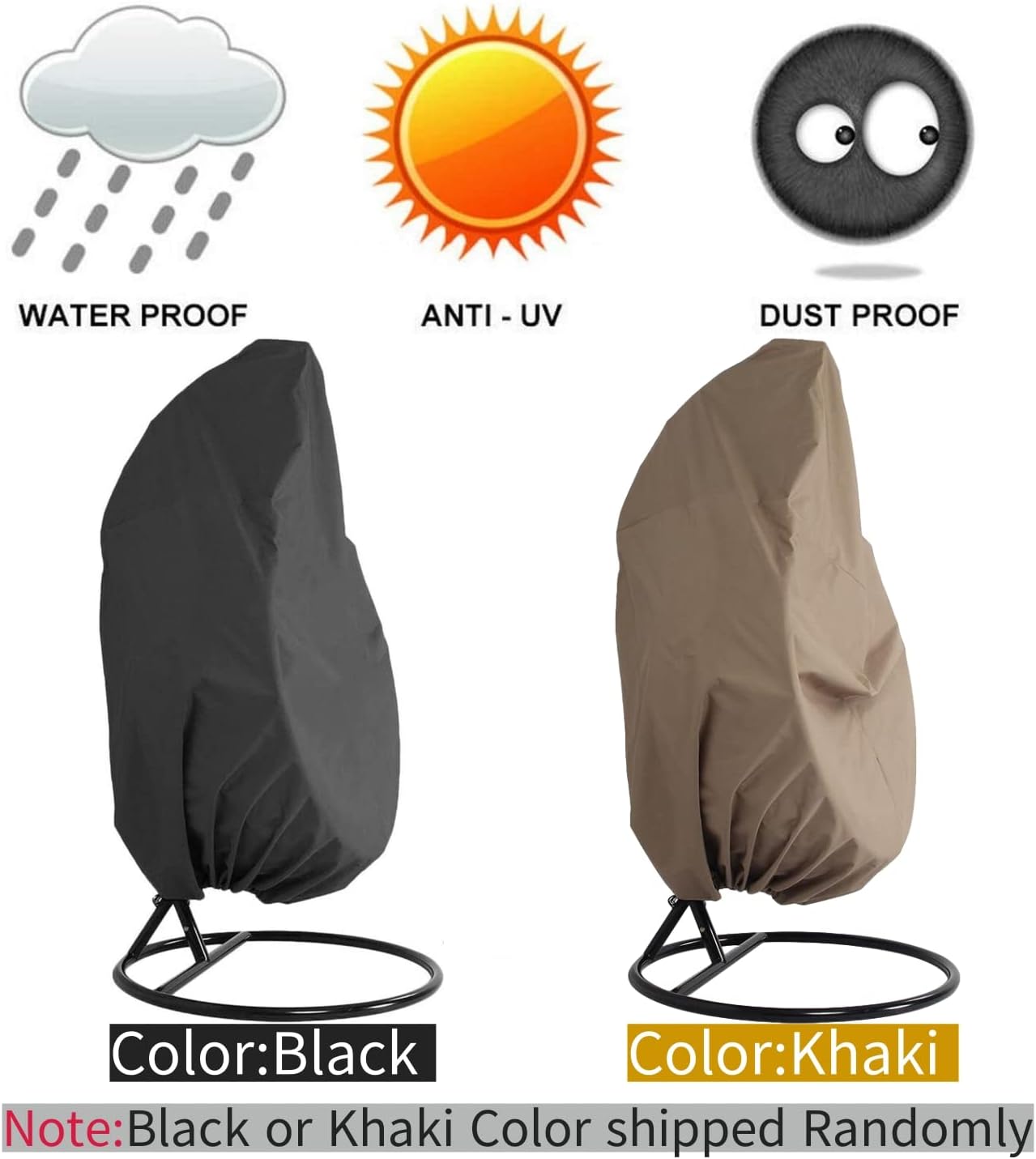 in Door Outdoor Patio Wicker Hanging Chair Swing Chair Patio Egg Chair UV Resistant Beige Cushion Aluminum Frame (Brown)