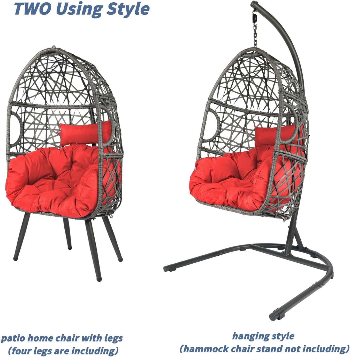 LAZZO Swing Egg Chair, Rattan Hanging Chair, Indoor & Outdoor Hammock Chair with Seat Cushion & Pillow for Patio Porch Lounge Bedroom