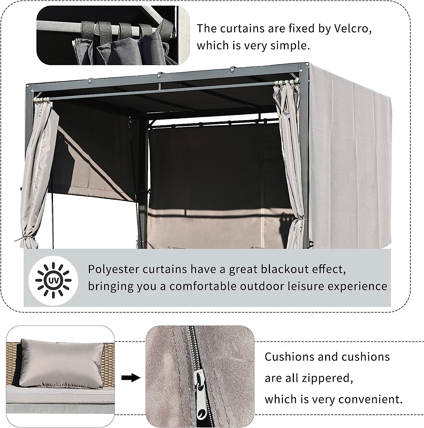 Merax 3-Seat Patio Swing Bed,Outdoor Porch Chair with Adjustable Canopy and Durable Steel Frame for Patio, Garden, Poolside Dark Grey