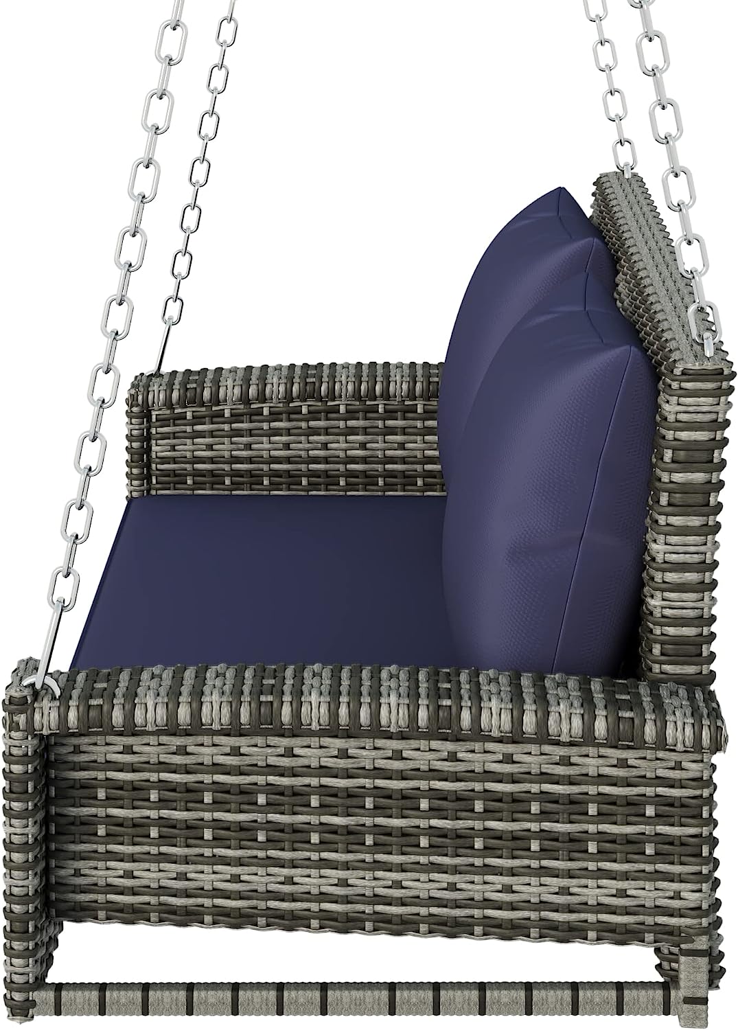 Patio 51.9” 2-Person Swing Chair,Outdoor Rattan Woven Hanging Seat with Adjustable Rope and Cushion,for Porch Lawn Garden Backyard Balconies (Black&b)