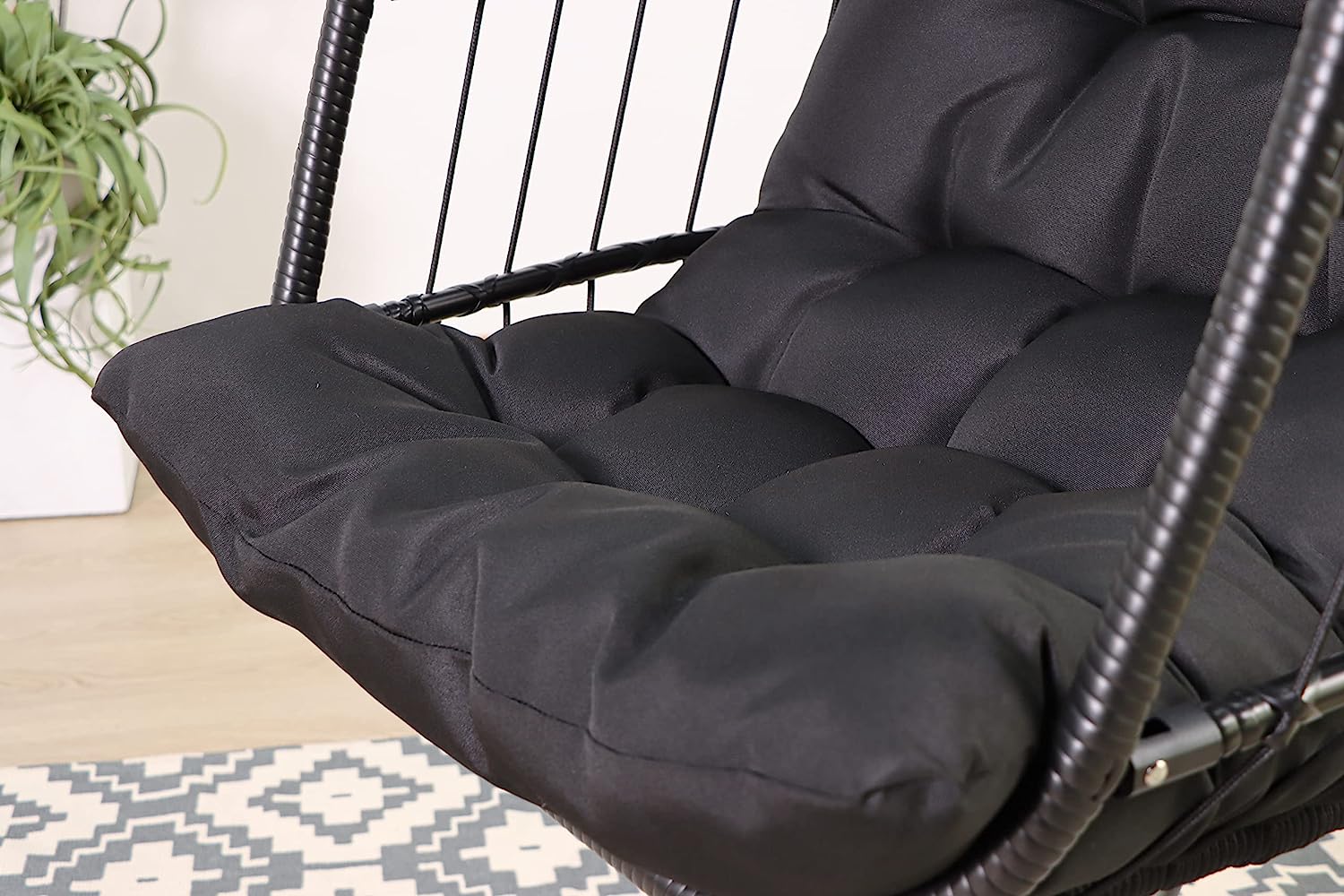 Avenlur Outdoor Patio Hanging Chair - Hammock Swing Egg Chair with Stand, Indoor/Outdoor Hanging Chair for Patio Bedroom Balcony (Black)