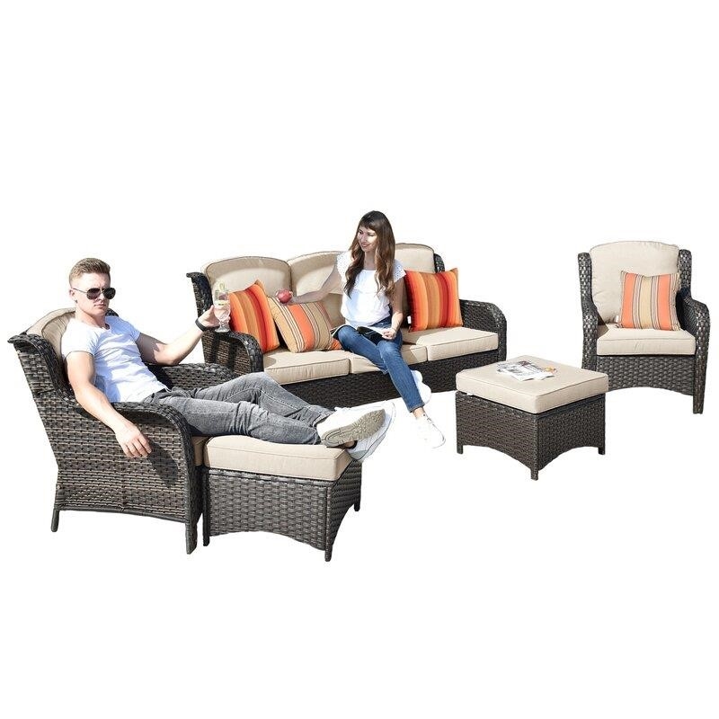 Melanson Wicker/Rattan 5 - Person Seating Group with Cushions