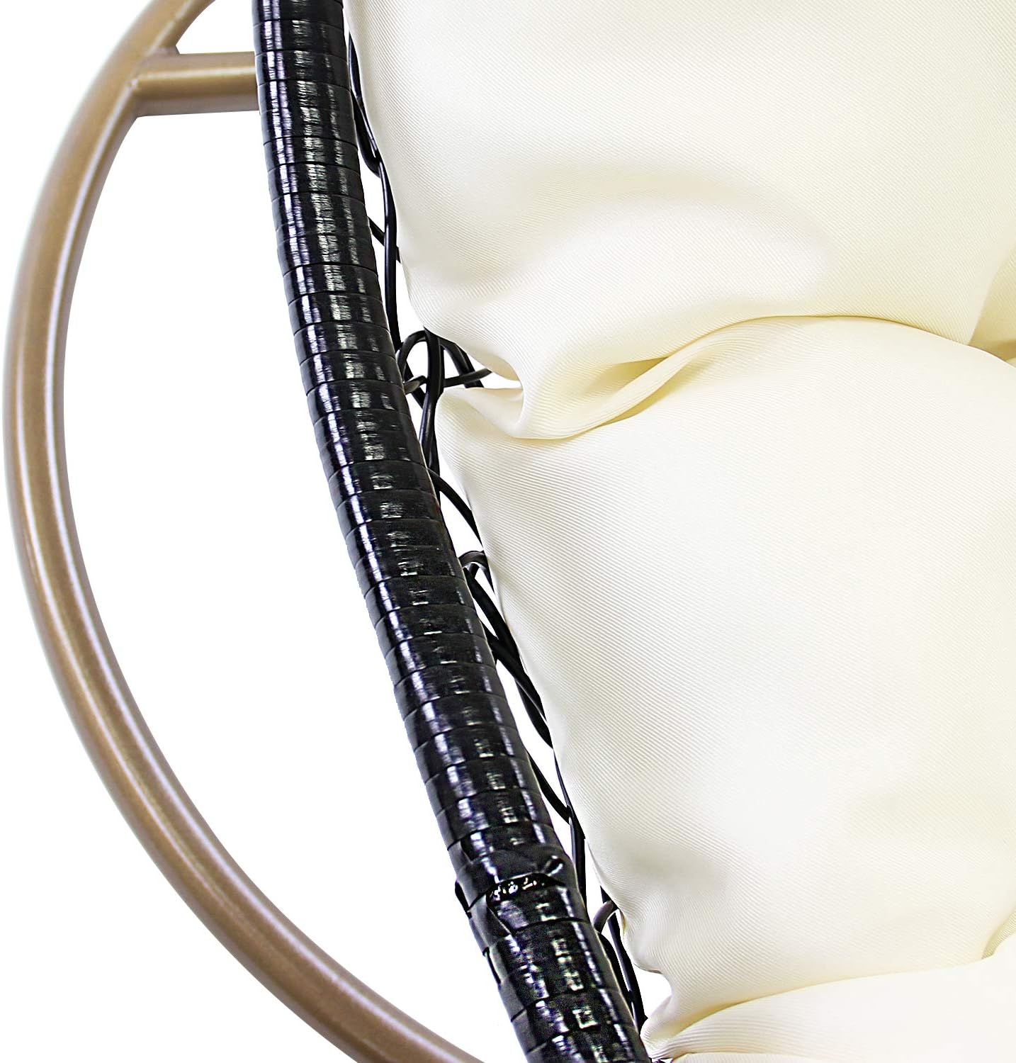 J.M.Deco Porch Swing Chair with Stand, Cushion & Pillow, Goldden Egg Rattan Wicker Swing Hanging Chair, Hammock Chair for Indoor, Outdoor, Garden, Backyard & Patio