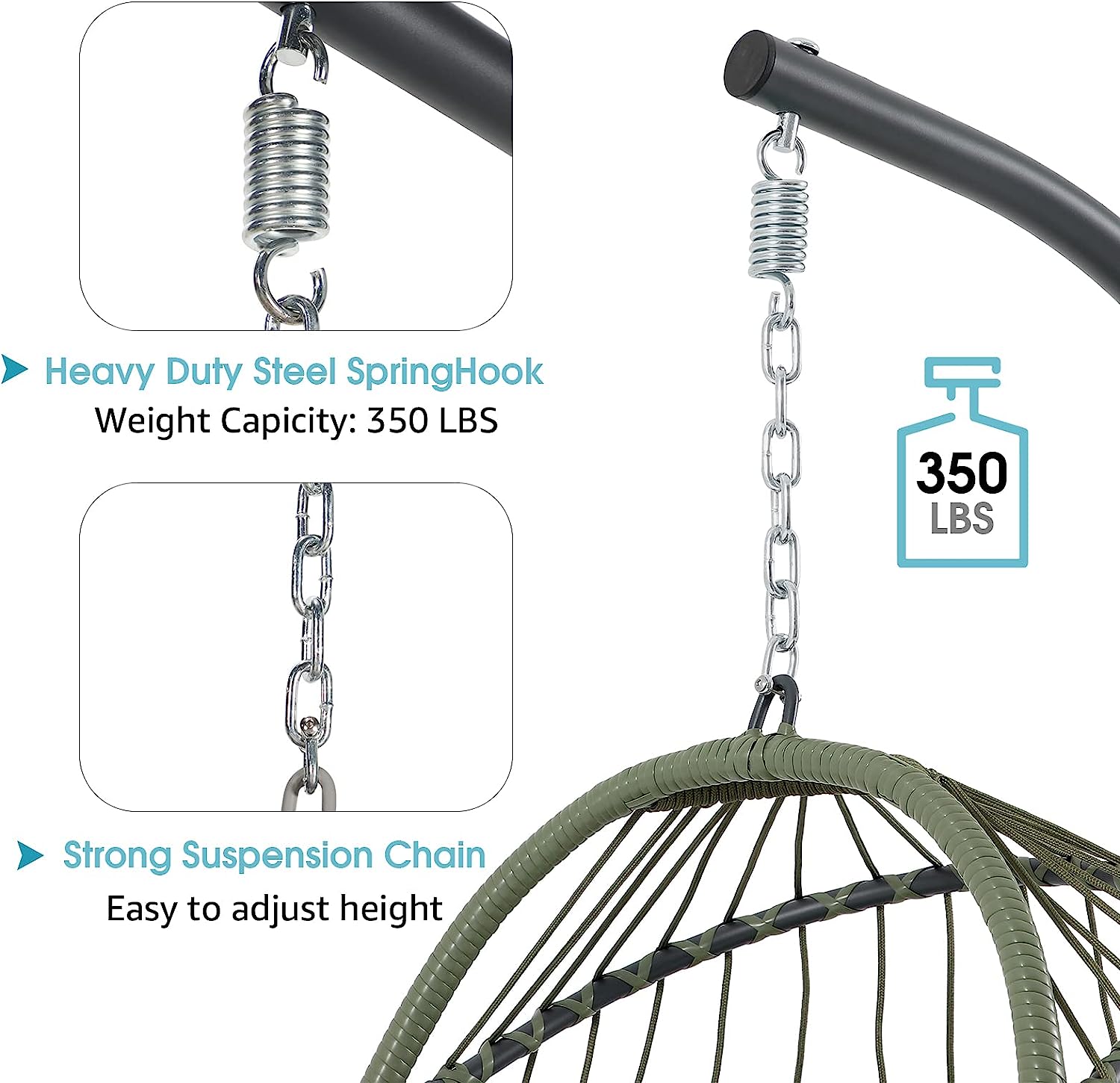 Patiorama Indoor Outdoor Egg Swing Chair with Stand, Patio Grey Wicker Rattan Hanging Chair with Rope Back, Cushion,Cover,All Weather Foldable Hammock Chair for Bedroom, Garden (Light Grey)