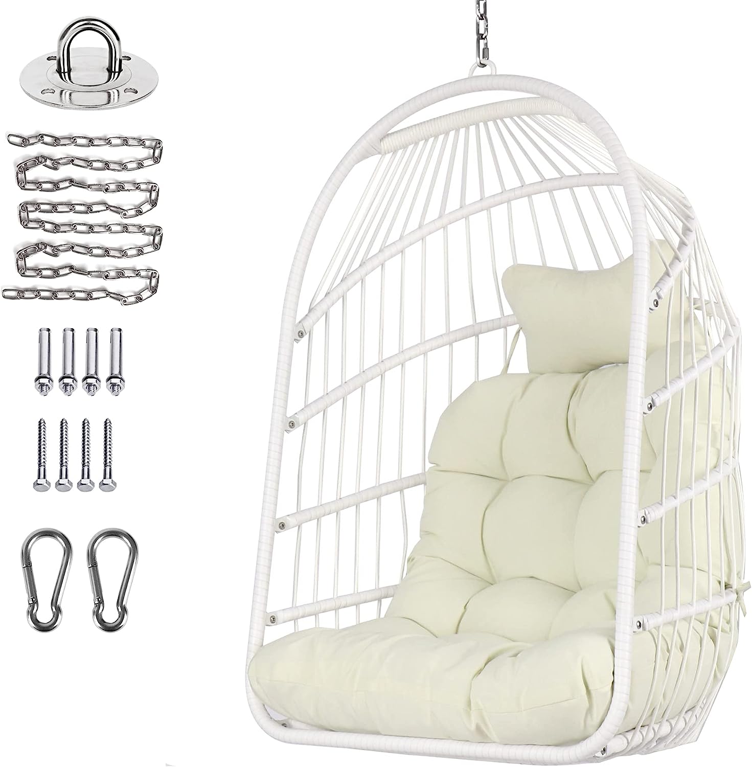 Chihee Egg Chair Foldable Wicker Rattan Hanging Chair Swing Chair Indoor Outdoor Patio Wicker Chair Hammock Chair with Stainless Steel Hanging Kit Chain Link UV Resistant Cushion Bedroom Balcony