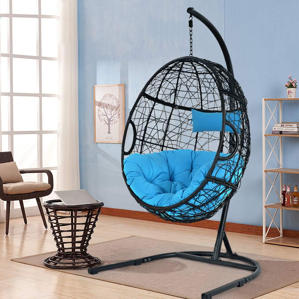 Giantex Hanging Egg Chair, 36.5-Width Oversized Swing Chair with C-Hammock Stand Set, Hammock Chair with Soft Seat Cushion & Pillow, Multifunctional Hanging Chairs for Outdoor Indoor Bedroom (Gray)