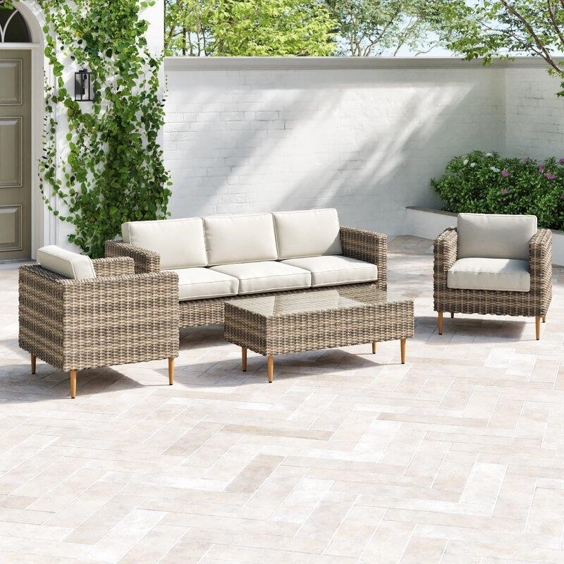 Cassidy Wicker/Rattan 5 - Person Seating Group with Cushions