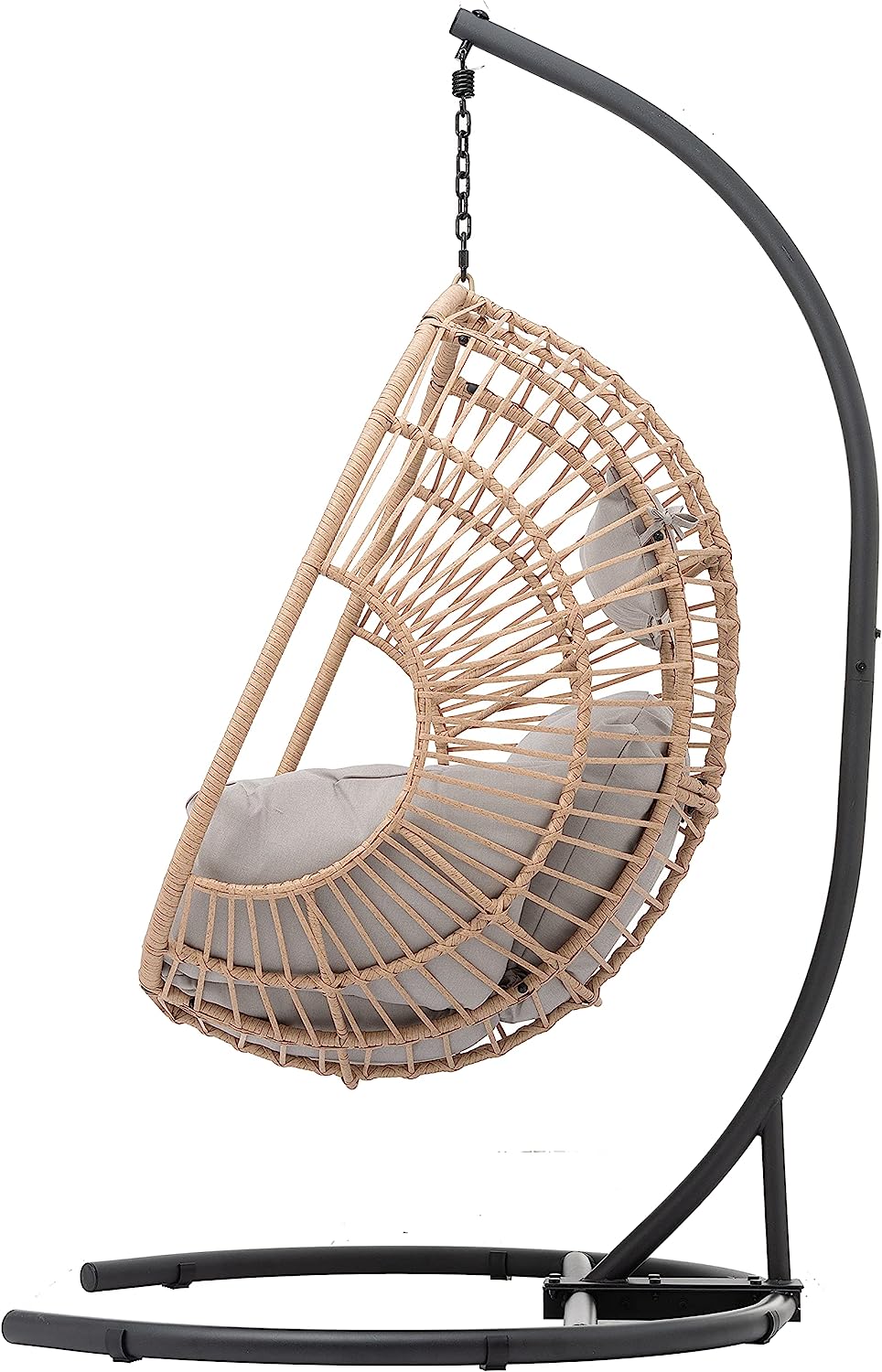Olela Wicker Egg Swing Chair with Stand Indoor Outdoor,Hanging Egg Chair with Cushion and Pillow,Basket Chair for Bedroom,Living Room or Patio Garden (Natural-Round Base)