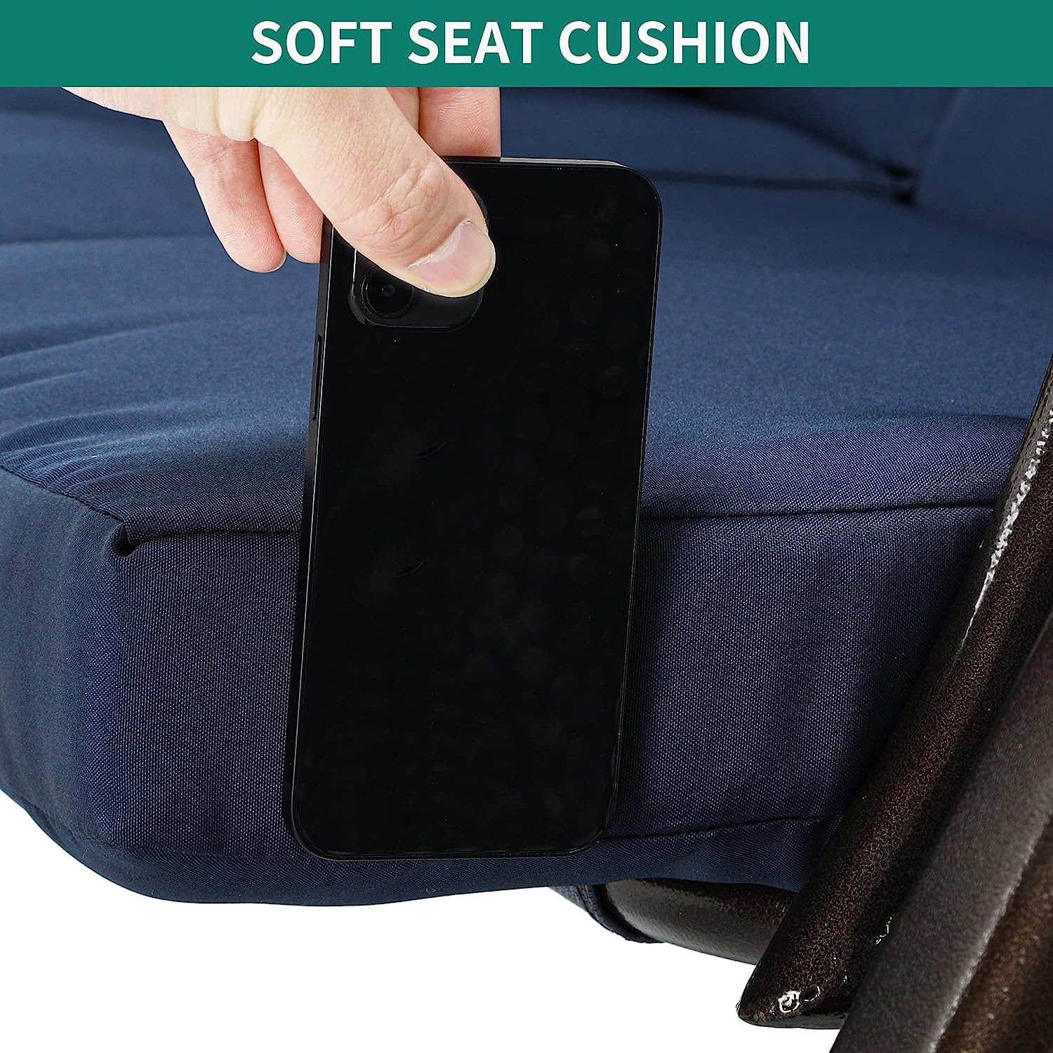 YITAHOME 3-Seat Deluxe Porch Swing Outdoor Heavy Duty Patio Swing Chair with Adjustable Canopy Removable Cushions Weather Resistant Steel Frame Suitable for Garden, Lawn, Backyard, Balcony, Navy Blue