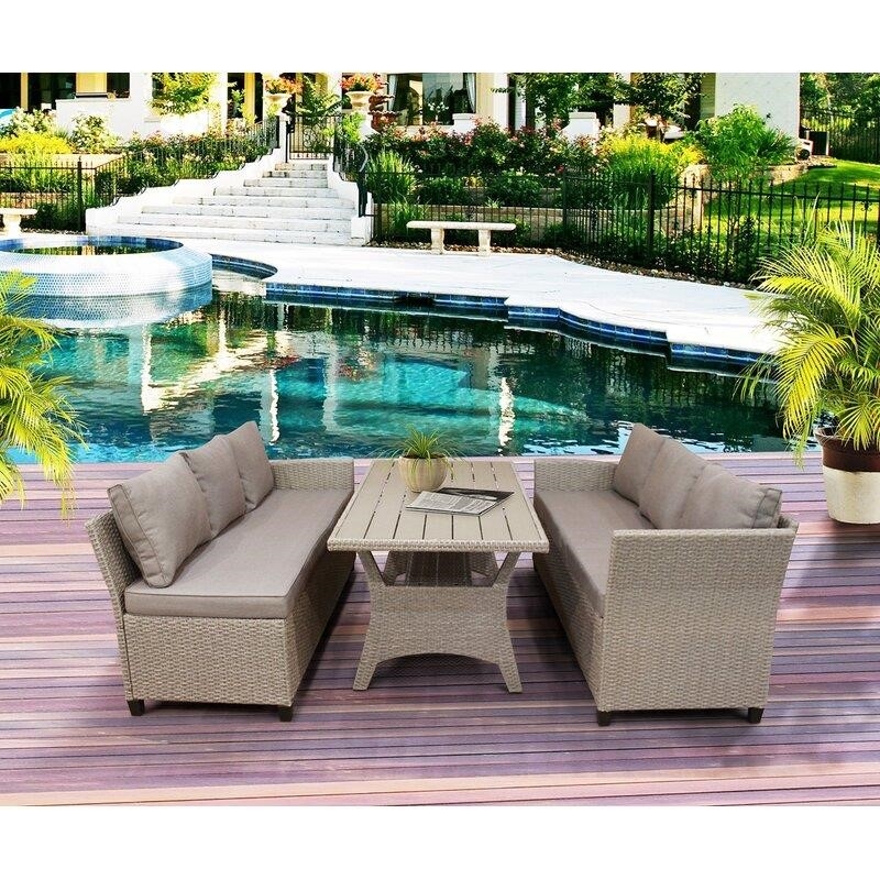 Delia 3 - Piece Rattan Seating Group with Cushions