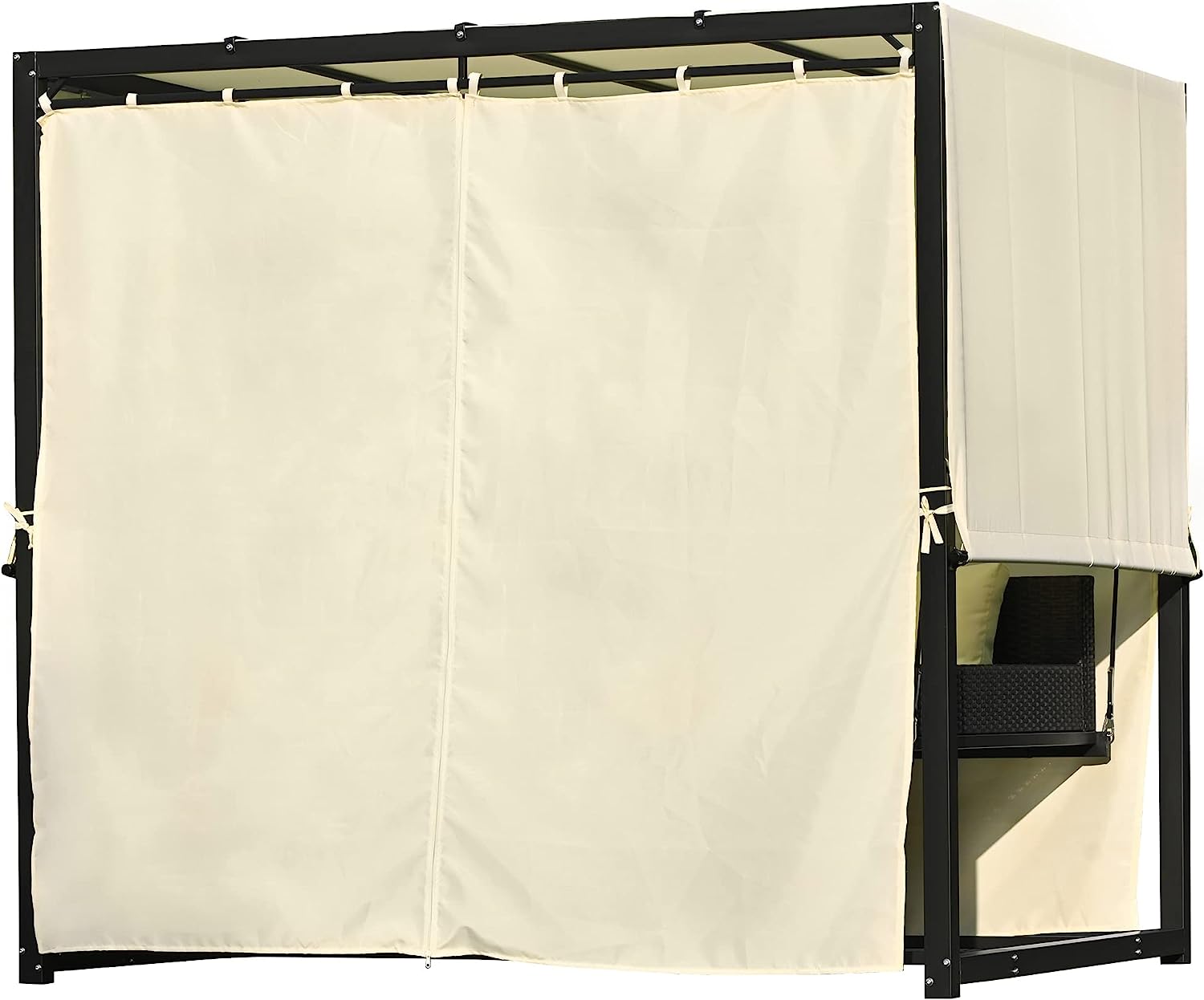 Patio 51.9” 2-Person Swing Chair,Outdoor Rattan Woven Hanging Seat with Adjustable Rope and Cushion,for Porch Lawn Garden Backyard Balconies (Black&b)