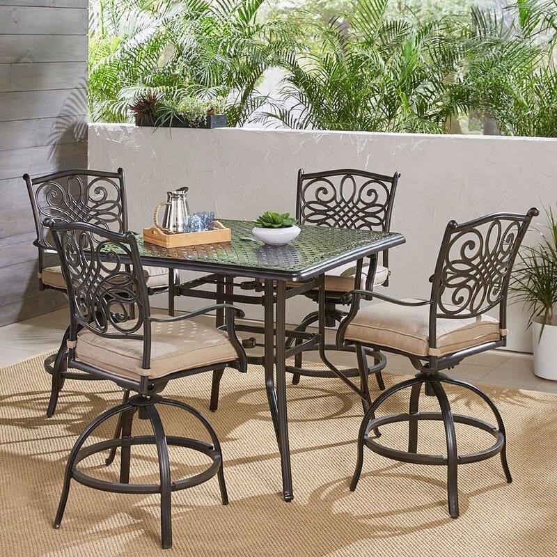 Ricci Square 4 - Person 42'' Long Aluminum Bar Height Dining Set with Cushions