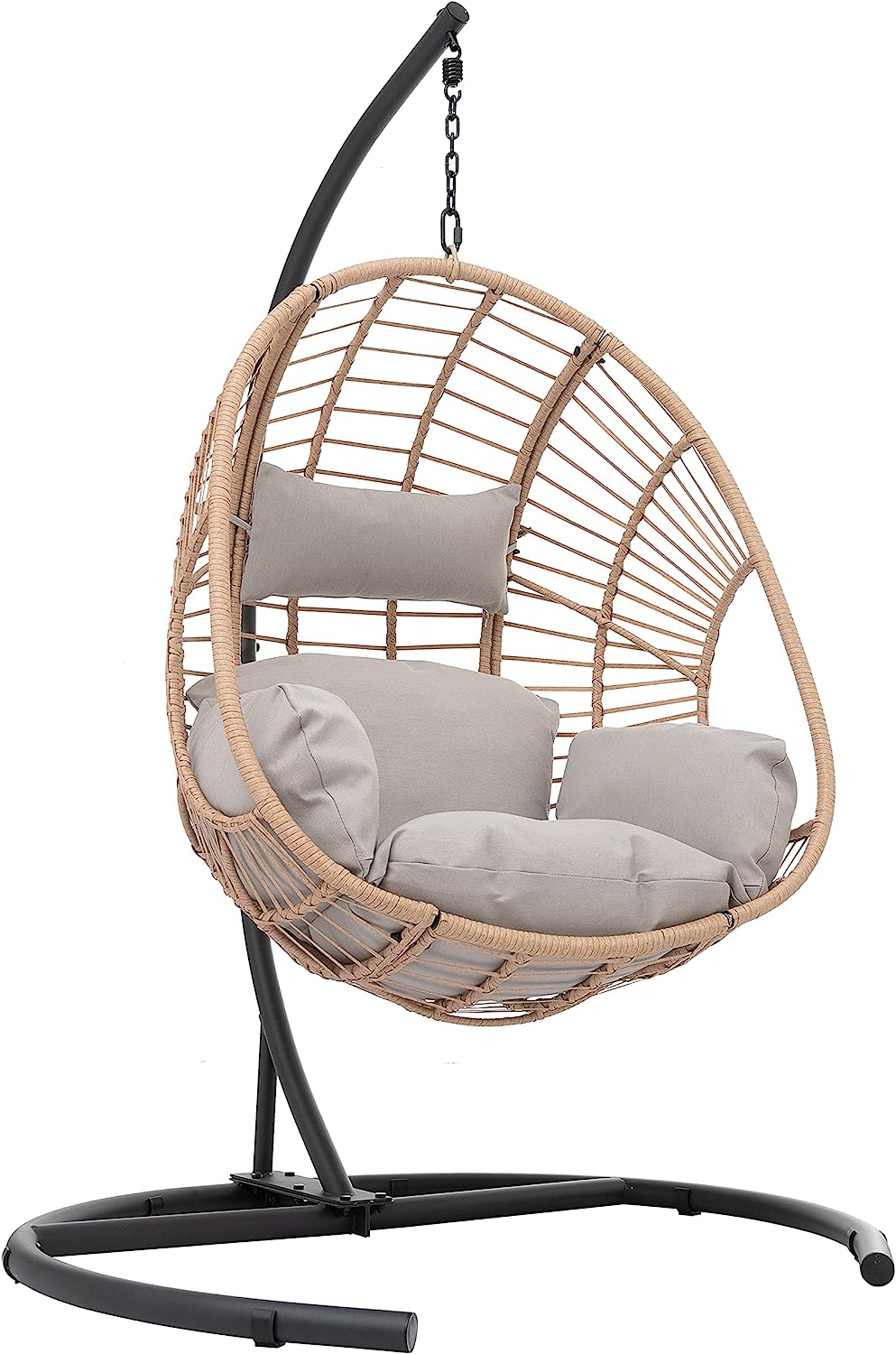 Olela Wicker Egg Swing Chair with Stand Indoor Outdoor,Hanging Egg Chair with Cushion and Pillow,Basket Chair for Bedroom,Living Room or Patio Garden (Natural-Round Base)