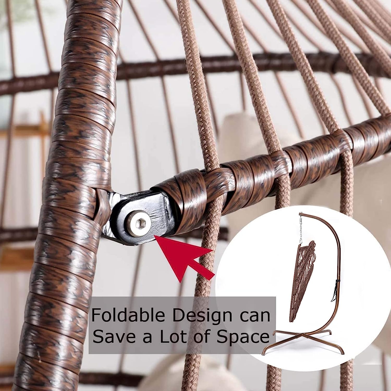 Indoor Outdoor Patio Wicker Hanging Chair Swing Egg Basket Chairs with Stand UV Resistant Cushions 350lbs Capaticy for Patio Backyard Balcony Xmas Gift