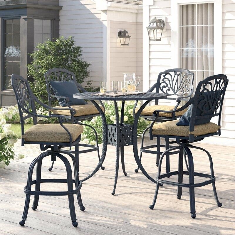 Lebanon Round 4 - Person 42'' Long Bar Height Dining Set with Cushions