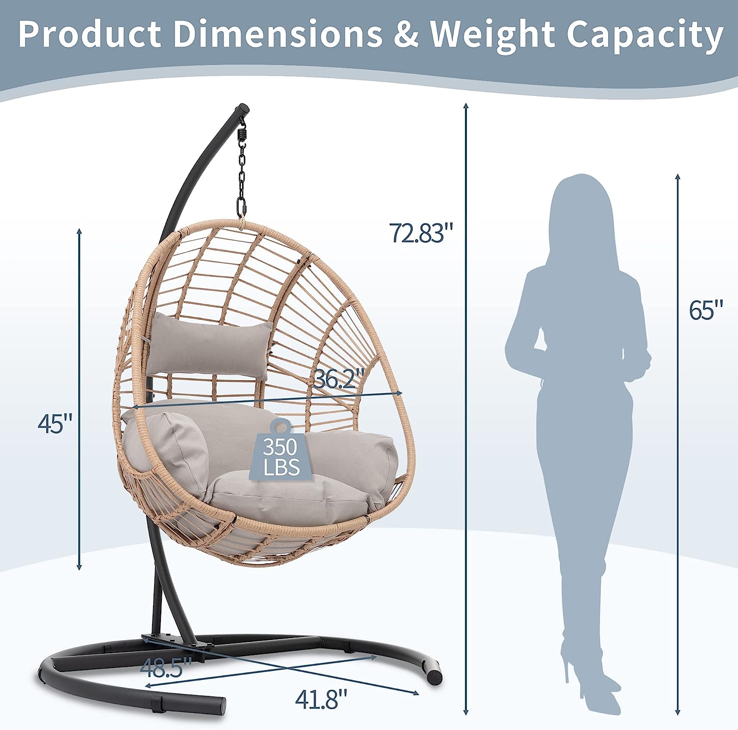 Olela Wicker Egg Swing Chair with Stand Indoor Outdoor,Hanging Egg Chair with Cushion and Pillow,Basket Chair for Bedroom,Living Room or Patio Garden (Natural-Round Base)