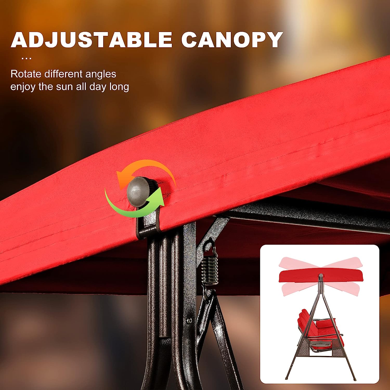 PURPLE LEAF 3-Seat Deluxe Outdoor Patio Porch Swing with Weather Resistant Steel Frame, Adjustable Tilt Canopy, Cushions and Pillow Included, Beige