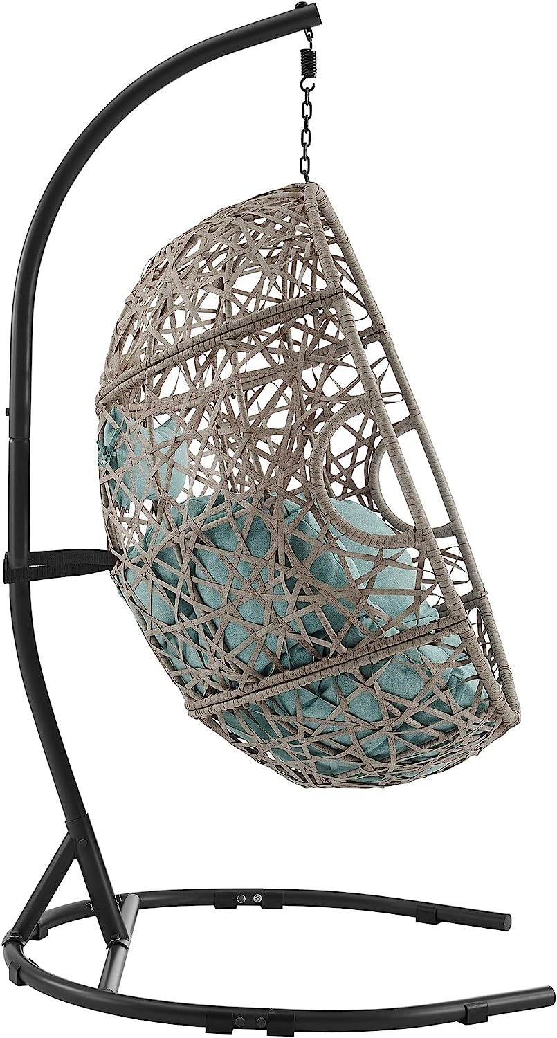 Ulax Furniture Egg Chair, Hanging Swing Chair with Stand, Hanging Lounge Chair, Outdoor Patio Wicker Tear Drop Hammock Chair with Cushion (Navy)