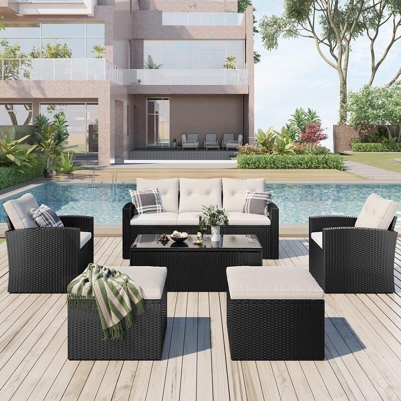 Jakye Wicker/Rattan 7 - Person Seating Group with Cushions
