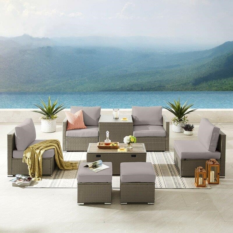 Aaleena Wicker/Rattan 6 - Person Seating Group with Cushions