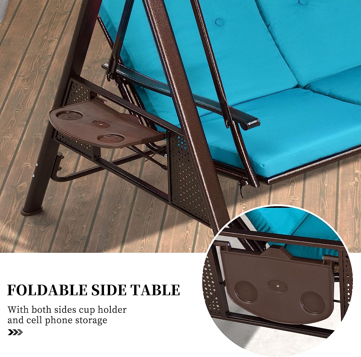 PURPLE LEAF 3-Seat Deluxe Outdoor Patio Porch Swing with Weather Resistant Steel Frame, Adjustable Tilt Canopy, Cushions and Pillow Included, Beige