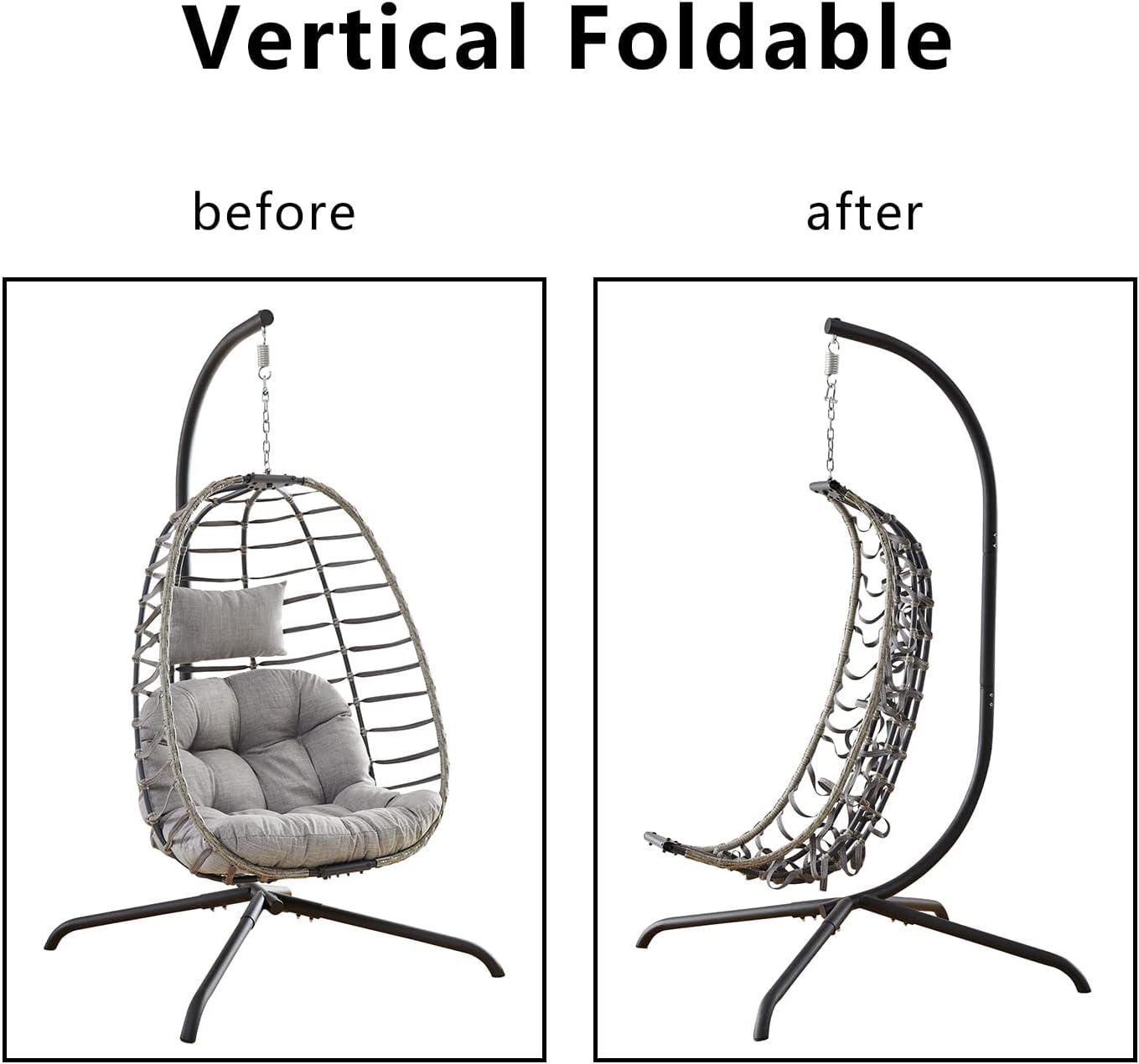 Rilyson Hanging Egg Chair Without Stand - Outdoor Egg Swing Chair with Resistant Cushion Wicker Rattan Swinging Egg Chair for Patio Garden Balcony(Grey/Blue)