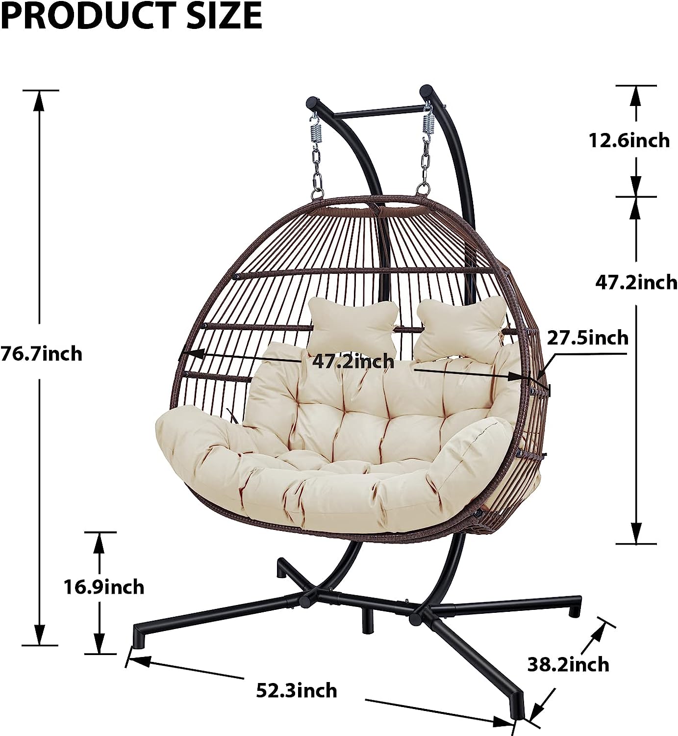 JOYBASE Hanging Egg Chair with Stand, Outdoor Wicker Rattan Egg Swing Chair with Stand and Cushion for Indoor Outdoor Bedroom Patio Garden (Grey/Black)