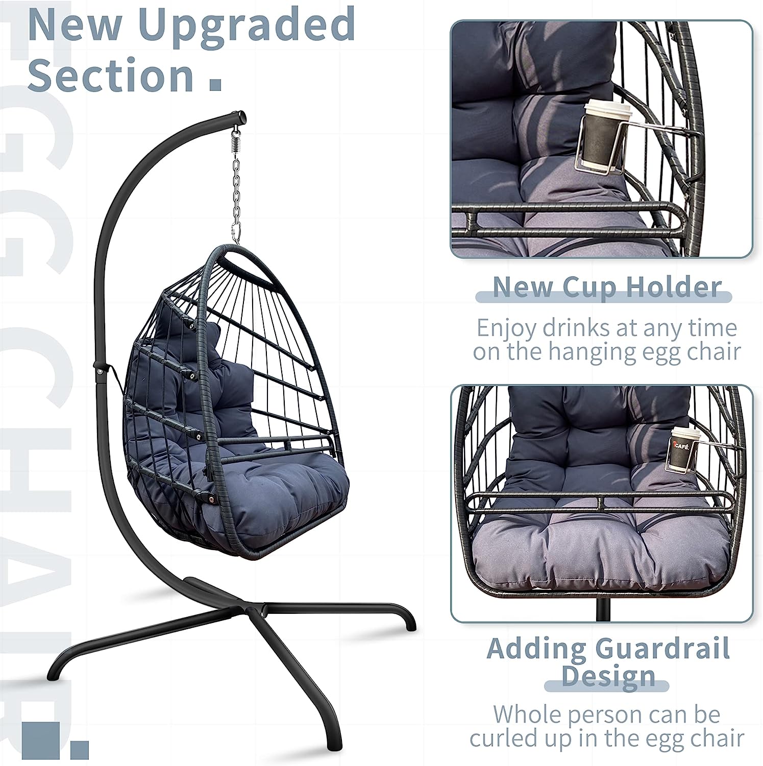 Olela Wicker Egg Swing Chair with Stand Indoor Outdoor,Hanging Egg Chair with Cushion and Pillow,Basket Chair for Bedroom,Living Room or Patio Garden (Natural-Round Base)