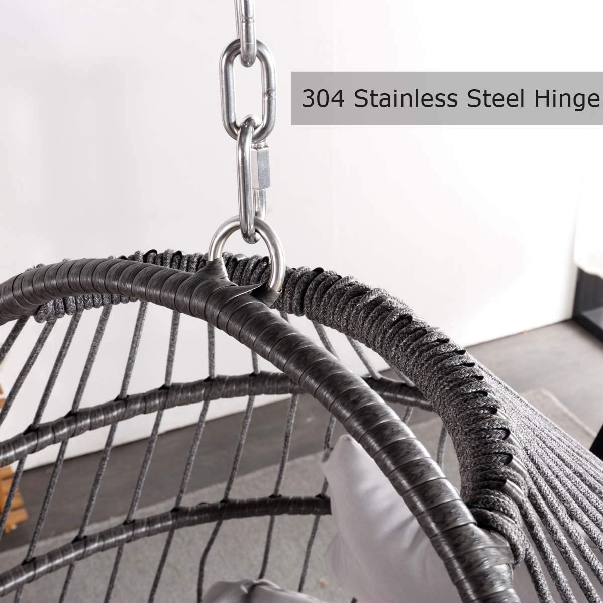 Swing Egg Chair Without Stand Indoor Outdoor Wicker Rattan Patio Basket Hanging Chair with UV Resistant Cushions 265lbs Capaticy for Bedroom Balcony Patio (Without Stand)