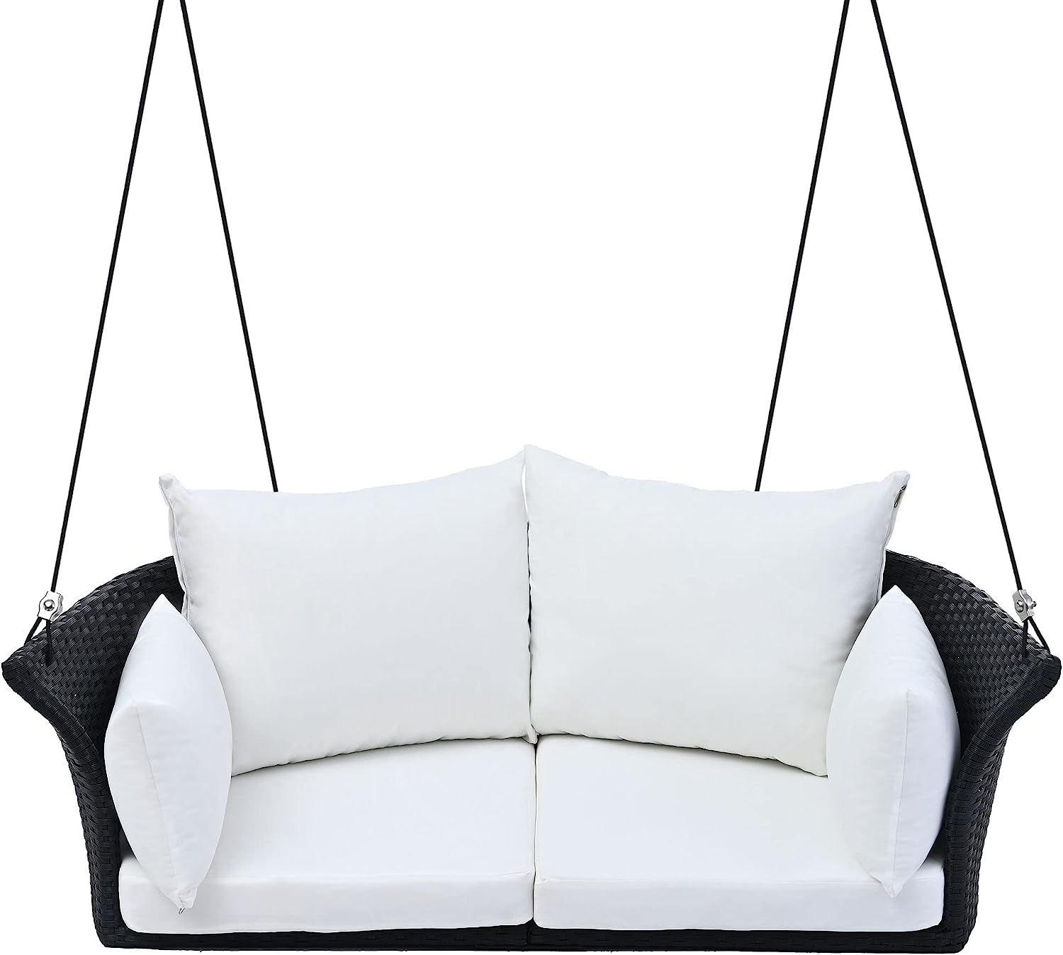 Patio 51.9” 2-Person Swing Chair,Outdoor Rattan Woven Hanging Seat with Adjustable Rope and Cushion,for Porch Lawn Garden Backyard Balconies (Black&b)