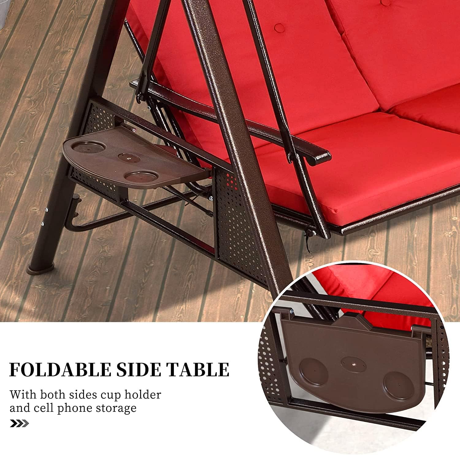 PURPLE LEAF 3-Seat Deluxe Outdoor Patio Porch Swing with Weather Resistant Steel Frame, Adjustable Tilt Canopy, Cushions and Pillow Included, Beige