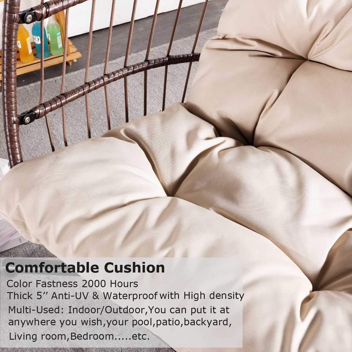 Indoor Outdoor Patio Wicker Hanging Chair Swing Egg Basket Chairs with Stand UV Resistant Cushions 350lbs Capaticy for Patio Backyard Balcony Xmas Gift