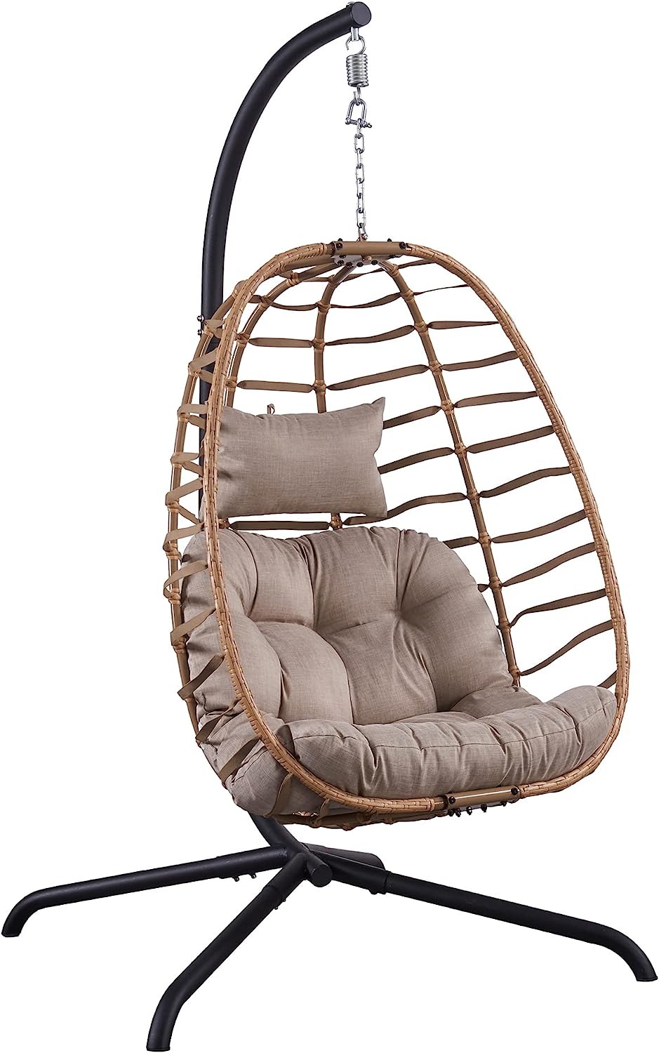 Rilyson Hanging Egg Chair Without Stand - Outdoor Egg Swing Chair with Resistant Cushion Wicker Rattan Swinging Egg Chair for Patio Garden Balcony(Grey/Blue)